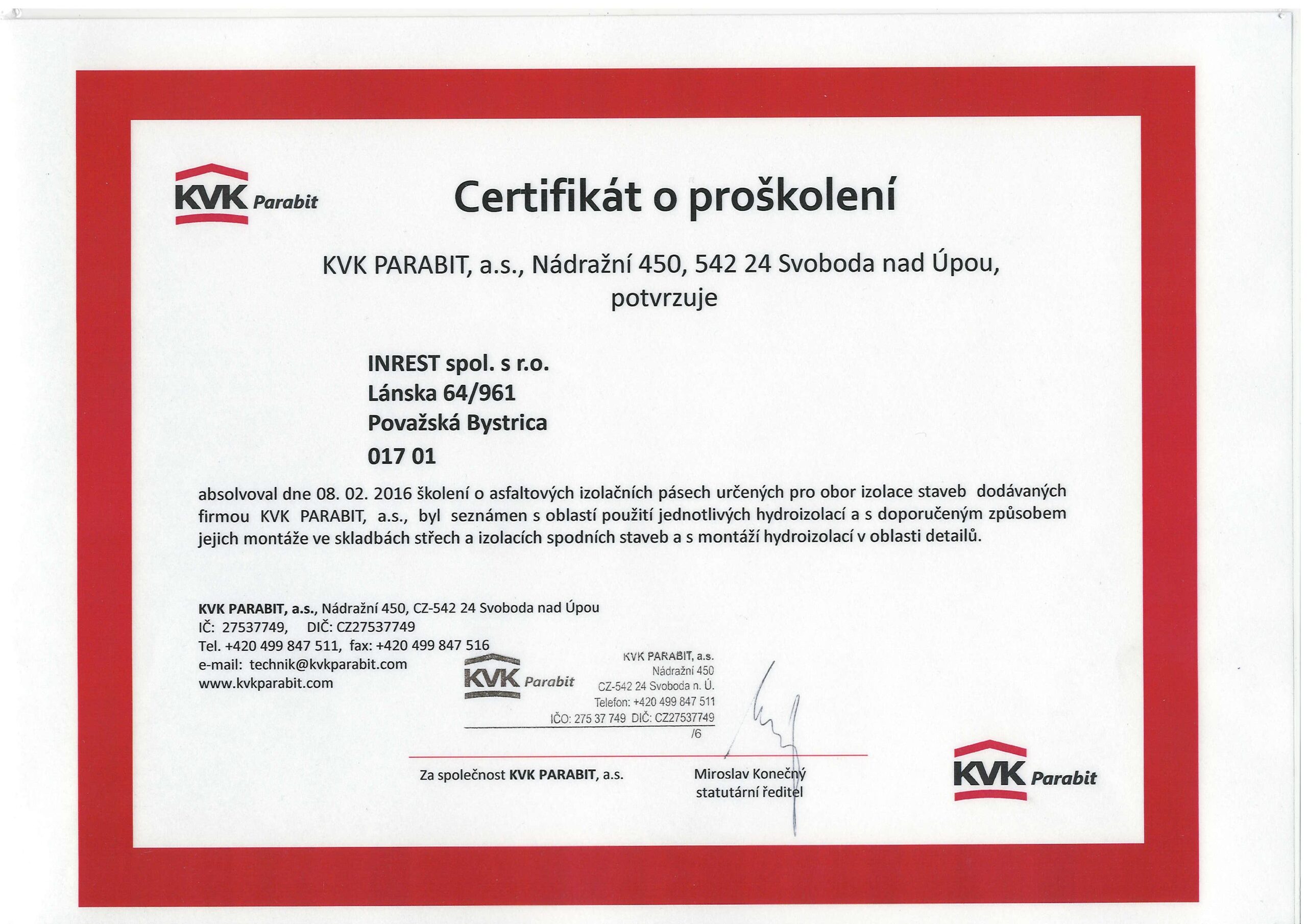 KVK Certifikát